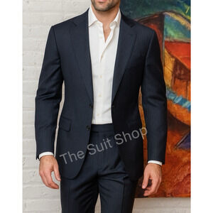 Ermenegildo Zegna Trofeo Mens 48L 38x30 Blue Subtle Stripe Flannel Suit